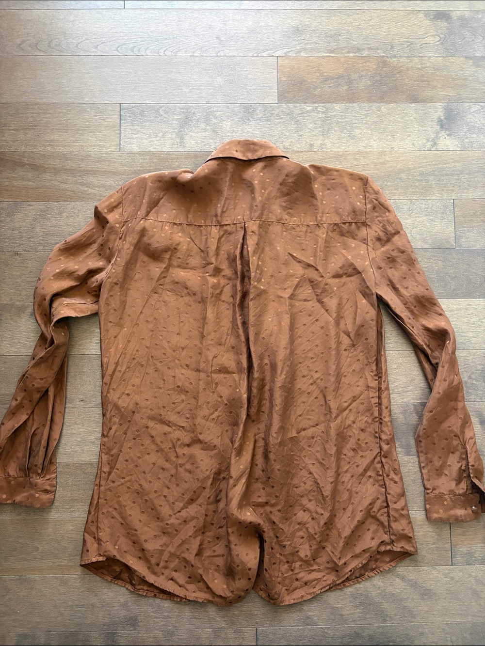 Sezane Rust Brown Textured Long-Sleeve Button-Up Blouse - Picture 2 of 3